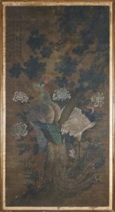 Shen Quan (1682-1760), conocido como Shen Nanpin, apodado Hengzhai. "Fenix y grulla sobre arbol" Color y tinta sobre seda China, Dinastía Qing, periodo Qianlong. Salida: 20.000 euros