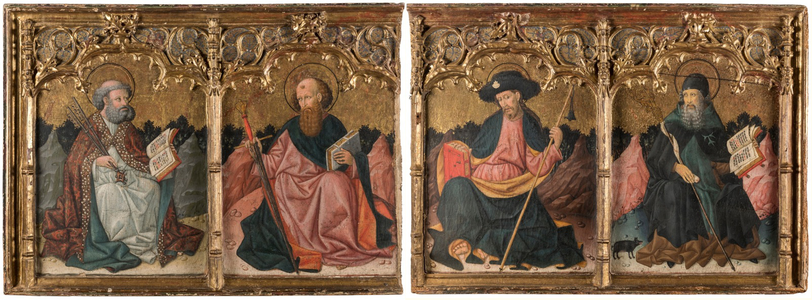Anónimo de la Corona de Aragón, c. 1500. San Pedro y san Pablo, y Santiago y san Antonio abad. Salida: 60.000 euros. Remate: 90.000 euros