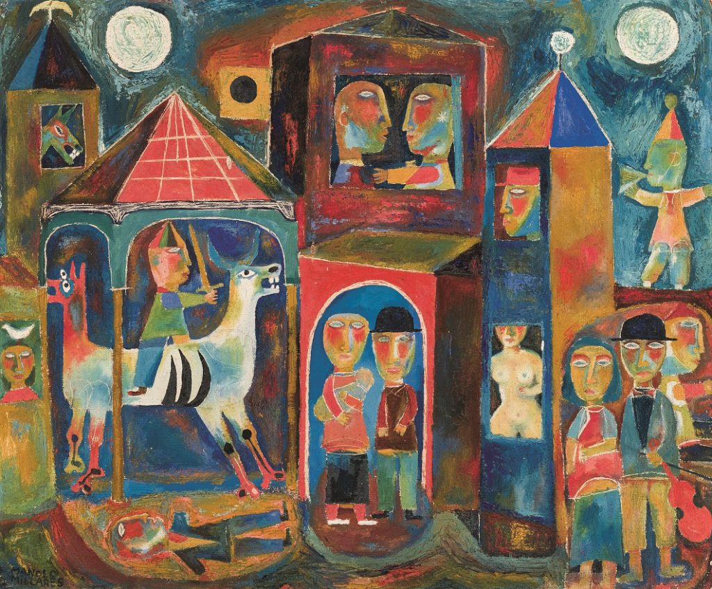 Manolo Millares. Dos lunas, c. 1953. Salida y remate: 25.000 euros. Comprado por el Estado