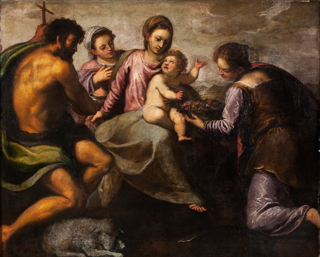 Escuela veneciana del siglo XVI, atribuido a Bonifazio de Pitati o Bonifazio Veronese. La Virgen con Niño, san Juan Bautista, santa Águeda y santa Catalina de Alejandría. Salida: 15.000 euros