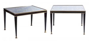 616-marc-du-plantier-pareja-de-mesas-auxiliares-lacadas-en-negro-y-bronce-con-tapas-de-vidrio-eglomis-con-decoracin-de-crculos-enlazados-en-dorado-aos-40. 616-marc-du-plantier-pareja-de-mesas-auxiliares-lacadas-en-negro-y-bronce-con-tapas-de-vidrio-eglomis-con-decoracin-de-crculos-enlazados-en-dorado-aos-40.