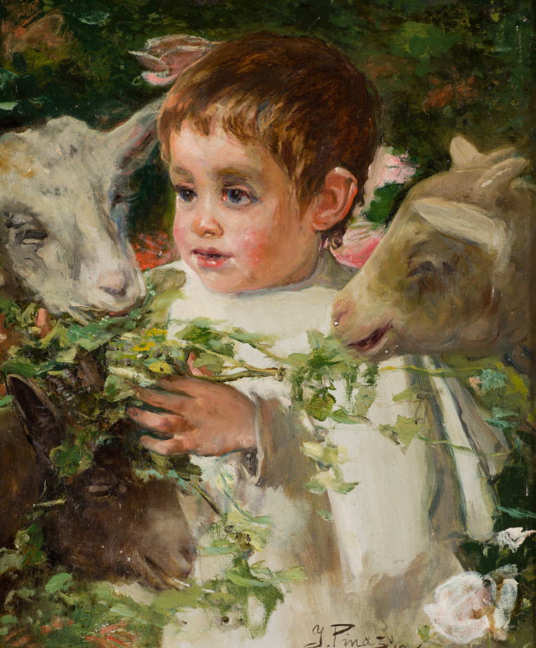 Ignacio Pinazo, Niño y cabras, 1901. Salida: 8.500 euros. Remate: 9.500 euros