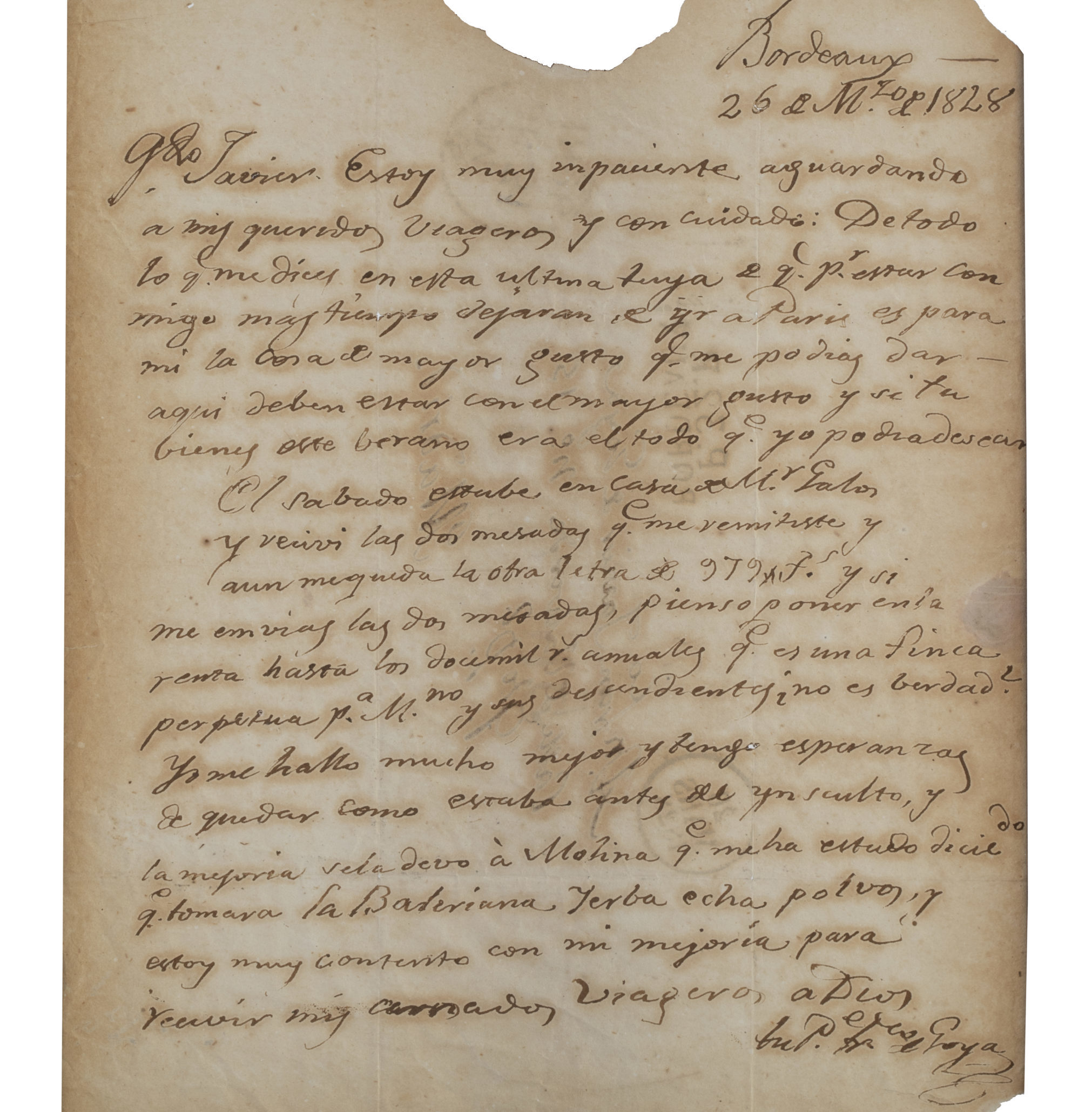 Una carta de Francisco de Goya en Alcalá