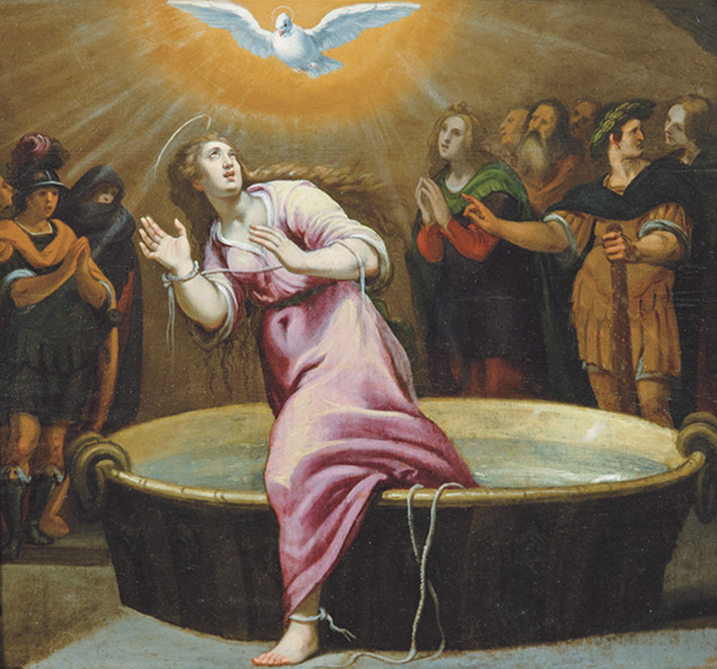 Vicente Carducho, Santa Margarita liberada de la tina por el Espíritu Santo, c. 1616. Salida: 4.000 euros. Remate: 8.000 euros. Comprado por el Estado para Patrimonio Nacional