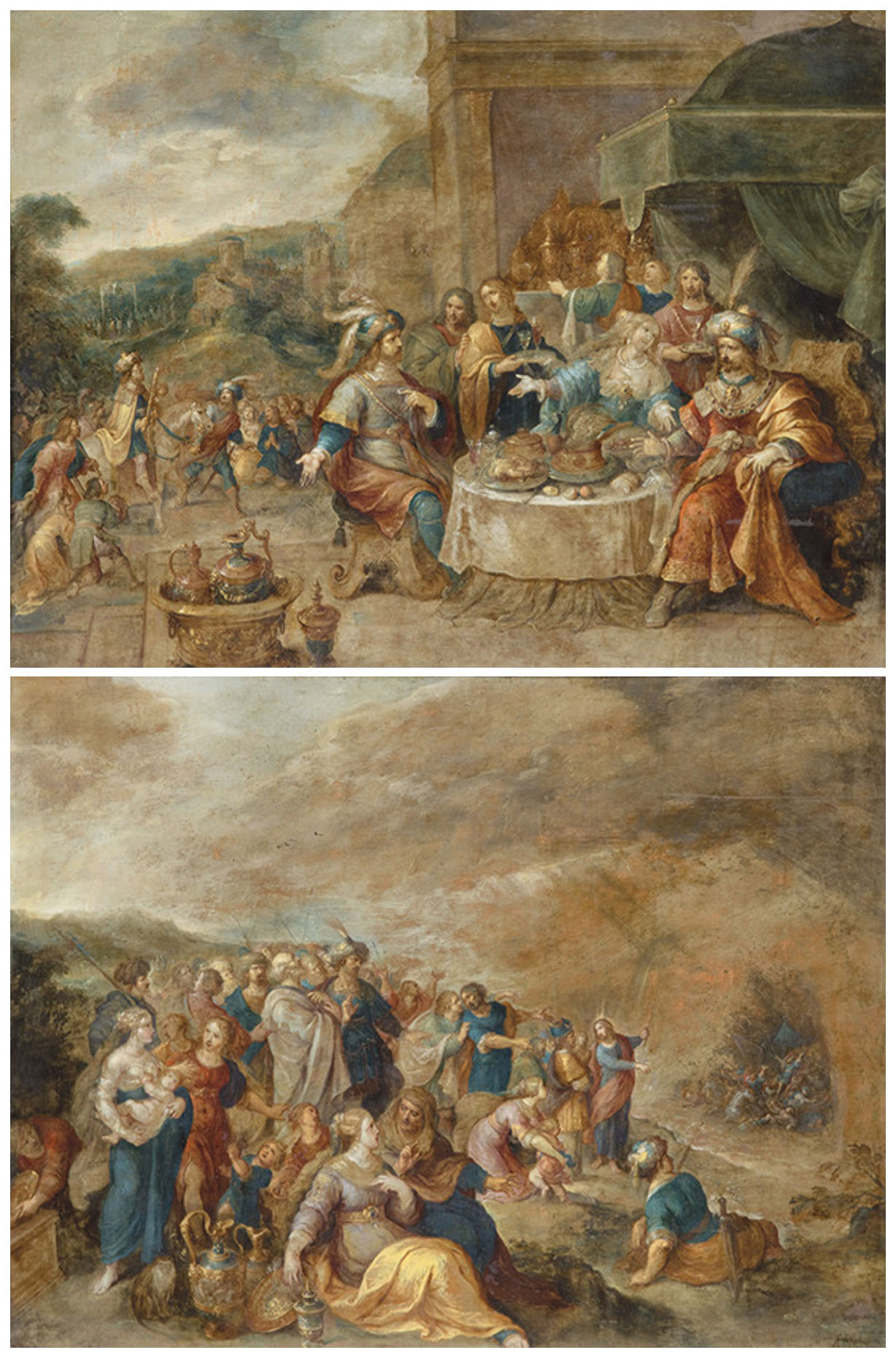 Frans Fracken II, El festín de Esther y Asuero, y El paso del mar Rojo. Salida y remate: 22.000 euros, cada uno