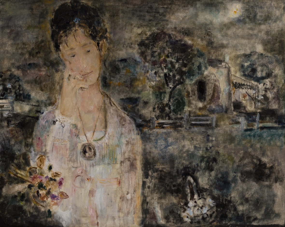 Carmen Laffón, Dama con flores y paisaje, c. 1960. Salida: 18.000 euros. No vendido