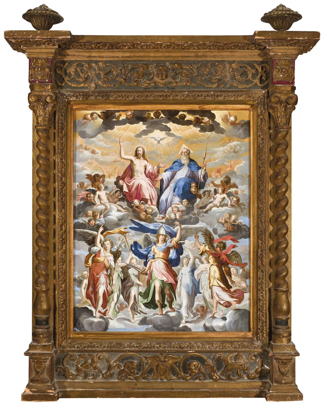 Escuela valenciana, siglo XVIII, Trinidad con arcángeles Gabriel, Miguel y Rafael. Salida: 27.500 euros. No vendido