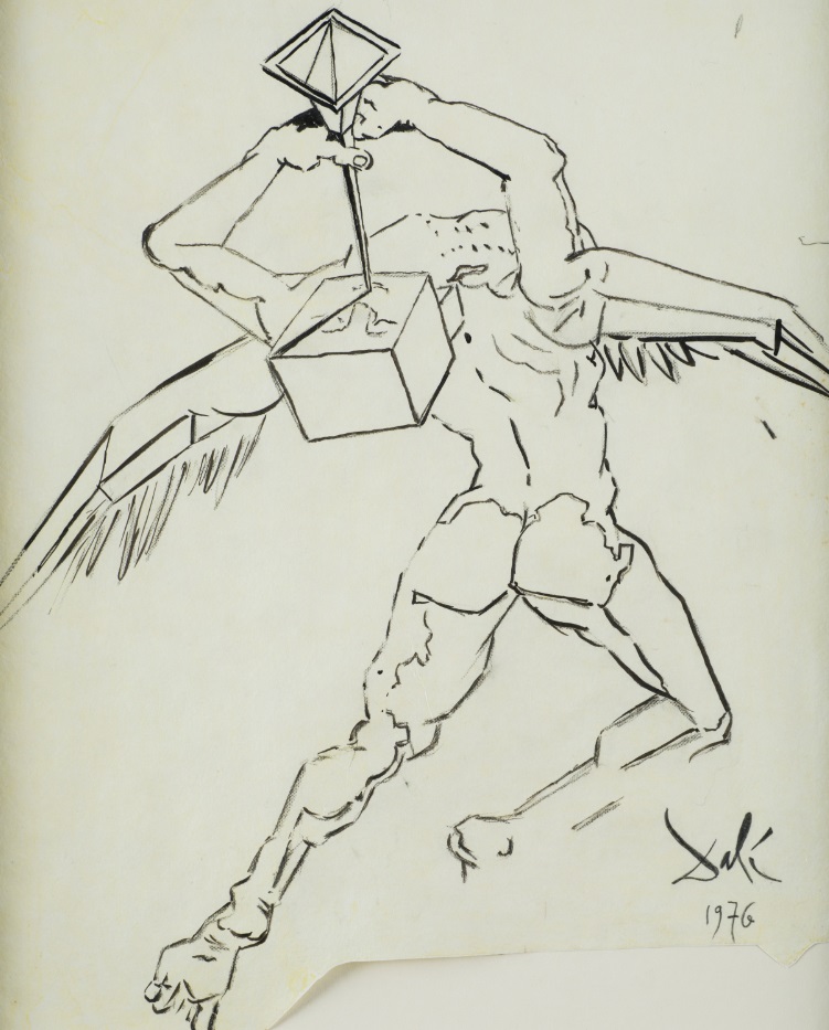 Salvador Dalí, Ángel de la victoria Segundo estudio para El ángel con cabeza cúbica tocando la trompeta de 1977, 1976. Salida: 22.000 euros. No vendido