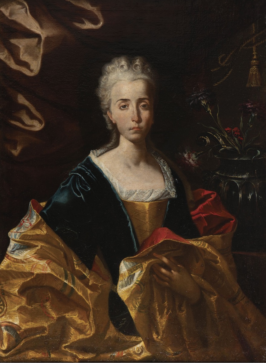 Francesco Solimena, Retrato de dama de poco más de medio cuerpo, jarrón con flores y cortinaje al fondo. Salida: 15.000 euros. Remate: 25.000 euros