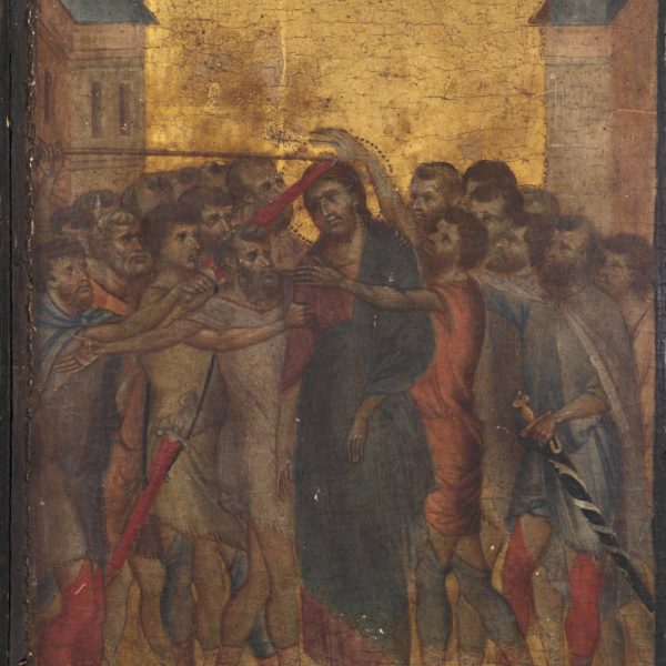 Cimabue. La burla de Cristo. Temple sobre tabla. 25,8 x 20,3 cm. Museo del Louvre.
