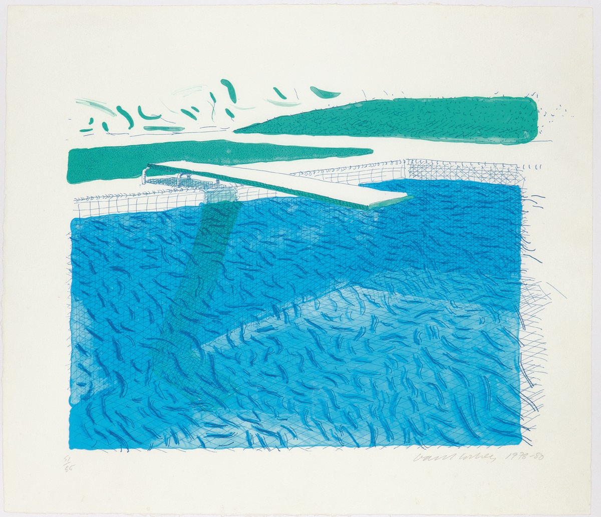 David Hockney, Lithographic Water Made of Lines, Crayon and Two Blue Washes, 1978-80. Salida: 86.000 euros: remate: 105.000 euros