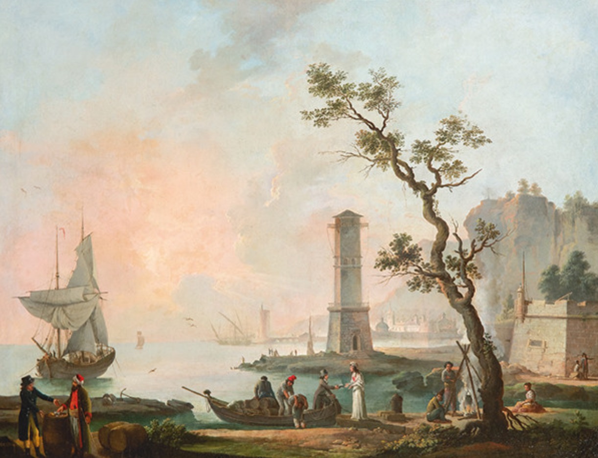 José Camarón y Bonanat, Vista costera al atardecer, c. 1790. Salida y remate: 49.000 euros