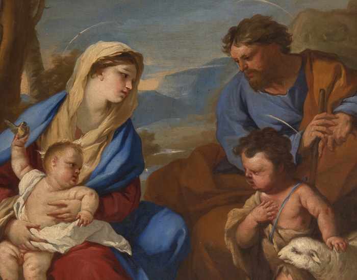 Luca Giordano, Sagrada Familia con san Juanito, detalle