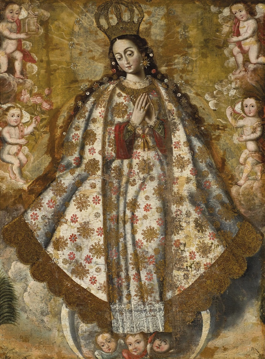 Escuela Virreinal, Perú siglo XVIII, Virgen coronada. Salida: 5.500 euros. Remate: 7.000 euros