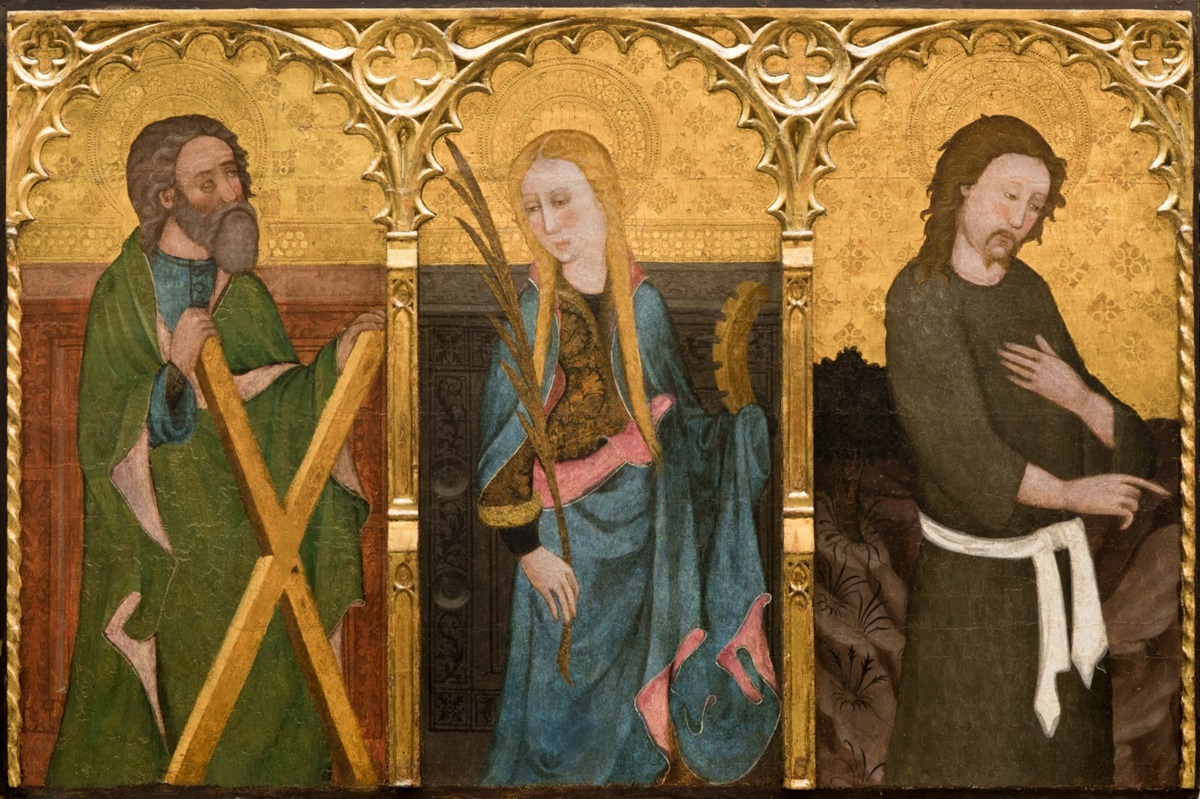 Maestro de Liria, San Andrés, santa Catalina de Alejandría y san Juan Bautista, c. 1390. Salida: 38.000 euros. No vendido