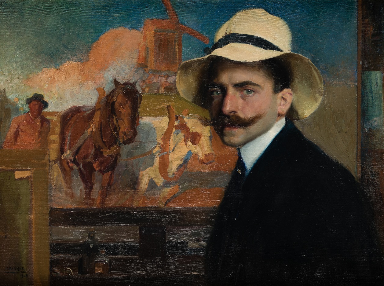 Manuel Benedito, Autorretrato con La vuelta del trabajo, 1905. Salida: 16.000 euros. Remate: 30.000 euros. Comprado por el Estado