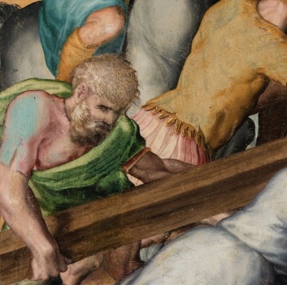 Escuela española, siglo XVI, Caída de Cristo camino del Calvario, detalle