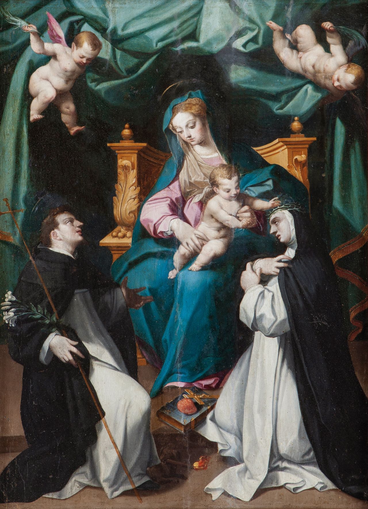 Gregorio Martínez, Virgen del Rosario con el Niño Jesús, santo Domingo de Guzmán y santa Catalina de Siena. Salida y remate: 35.000 euros. Comprado por el Estado