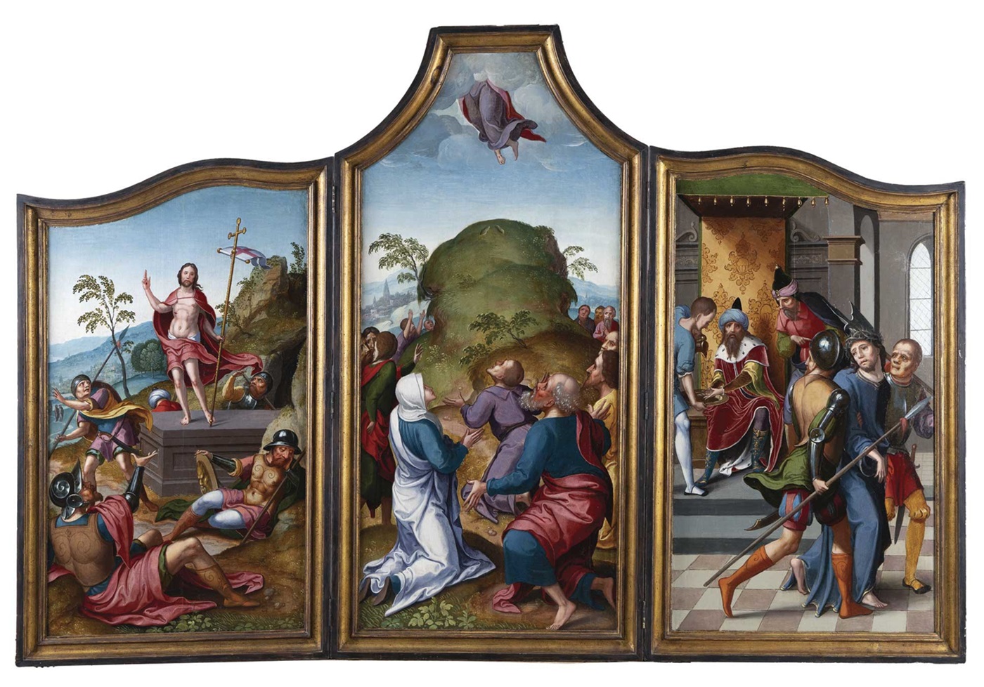 Pieter Coecke van Aelst y taller, Ascensión, Resurrección y Cristo ante Pilatos. Abalarte. Salida: 70.000 euros. No vendido