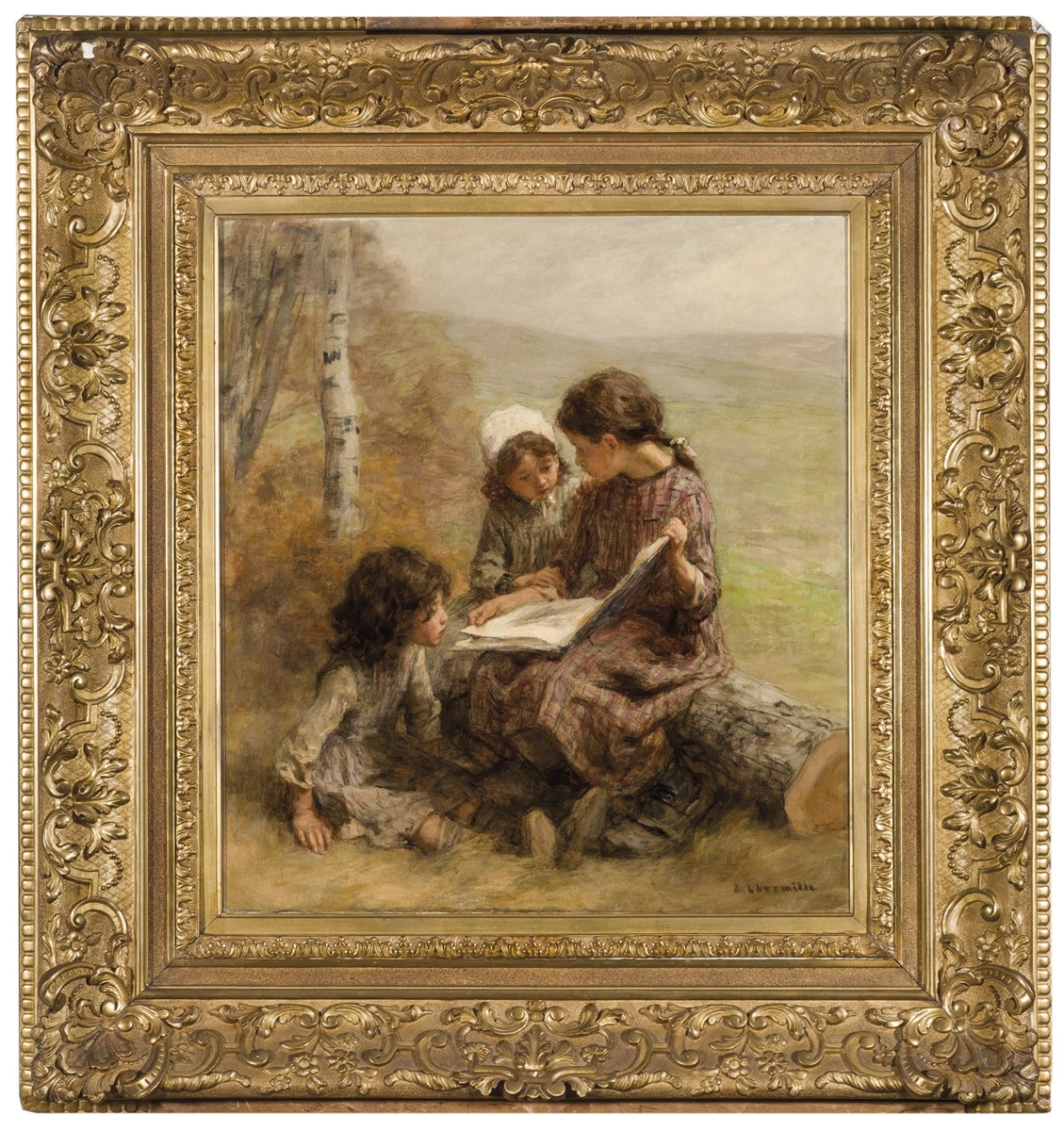 Léon-Augustin Lhermitte, Trois petites filles lisant (Tres niñas leyendo), 1906. Durán. Salida: 15.000 euros. Remate: 90.000 euros