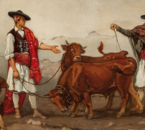 Eduardo Rosales, Venta de novillos, 1872, detalle