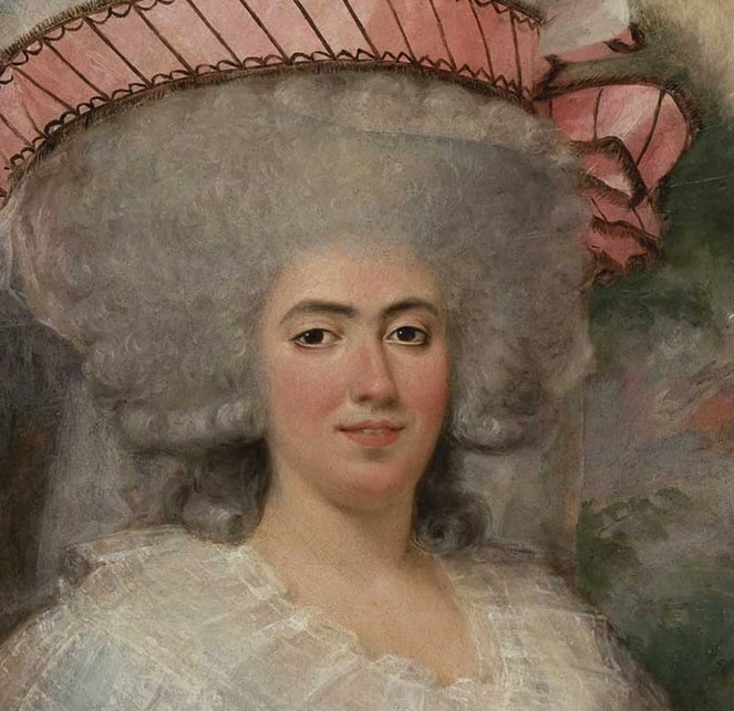 Atribuido a Agustín Esteve, Retrato de dama con sombrero, detalle
