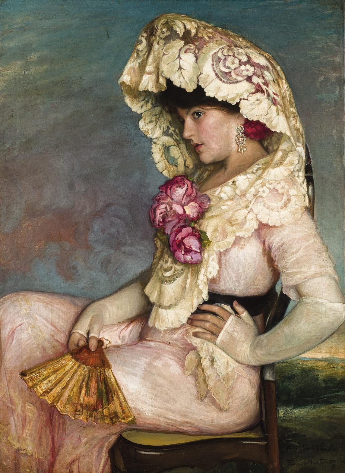 José Pinazo, Joven valenciana con abanico y mantilla. Durán. Salida: 6.000 euros. Remate: 10.000 euros