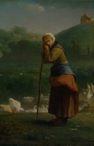 Jean-François Millet. 'La chica de los gansos en Gruchy' (1854-6). Óleo sobre lienzo. 33 x 24.8 cm. ©Amgueddfa Cymru - National Museum Wales.
