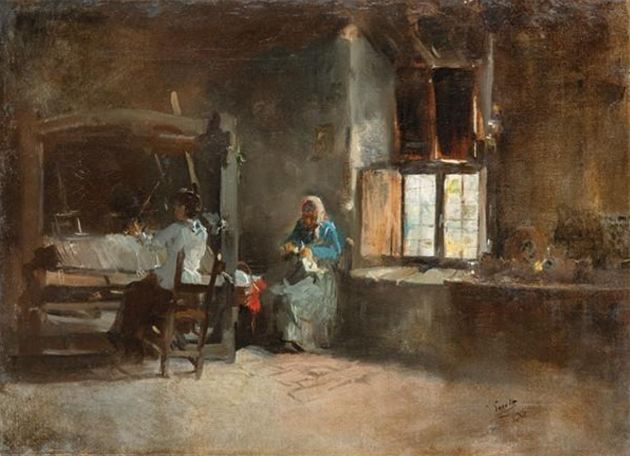Joaquín Sorolla, En el telar, Asís, 1889? Subastas Segre. Salida: 50.000 euros