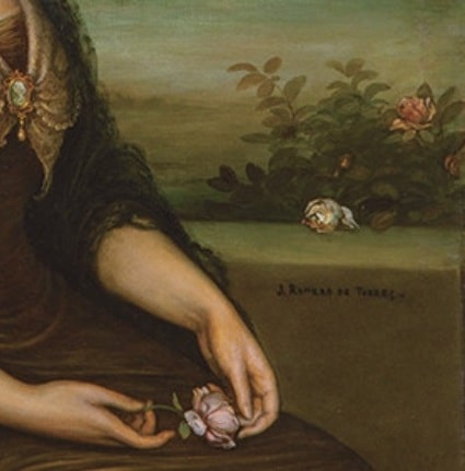 Julio Romero de Torres, Retrato de María Paz Suárez-Guanes de la Borbolla, 1915, detalle