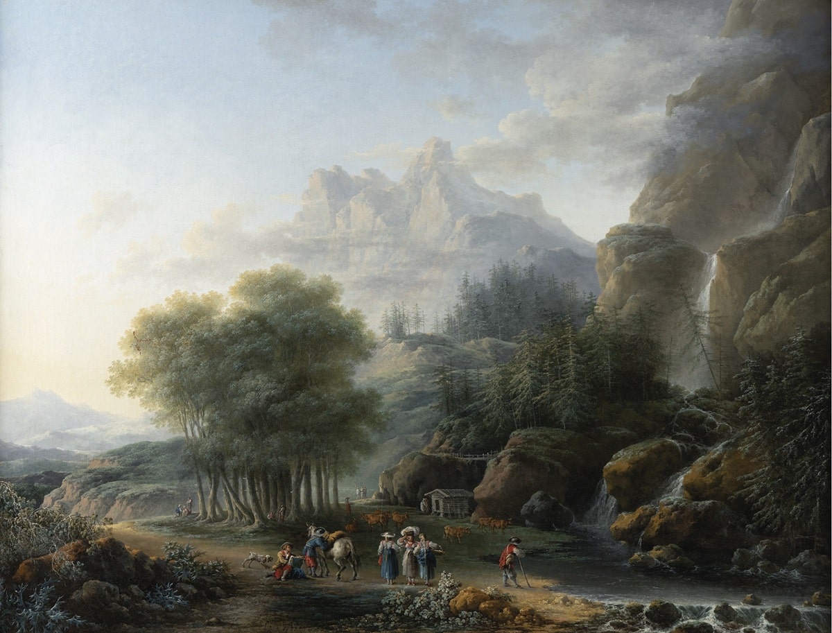Claude Louis Châtelet, Paisaje con lago, barcas y figuras en el camino (1/2). Abalarte Subastas. Salida y remate: 37.500 euros