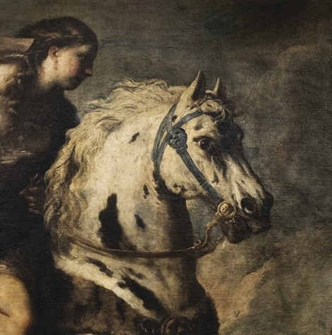 Luca Giordano, Combate de las amazonas o Semíramis en la batalla, detalle 1 Giordano y Sorolla en Abalarte