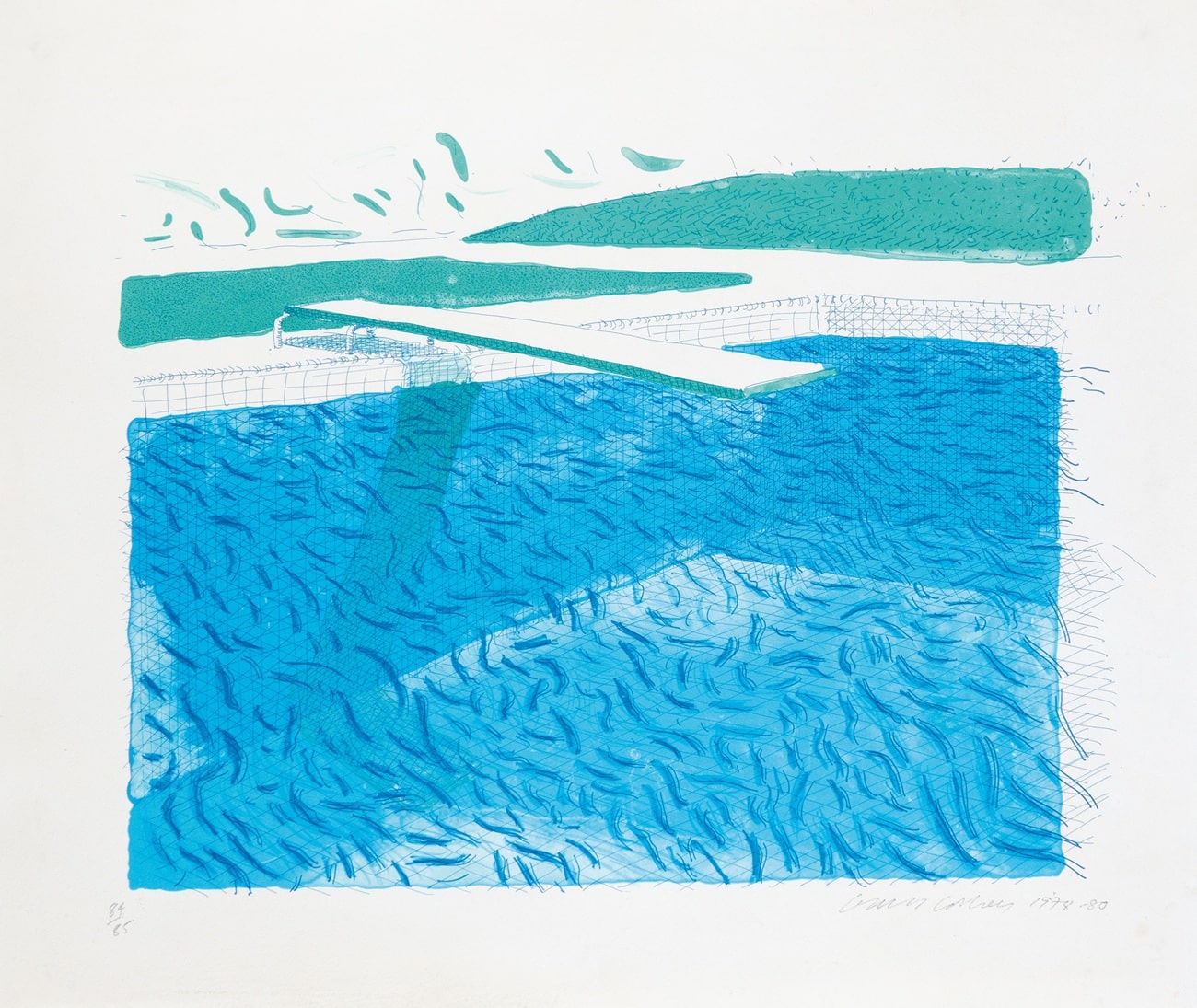 David Hockney, Lithographic Water Made of Lines, Crayon and Two Blue Washes, 1978-80. Segre Subastas. Salida: 75.000 euros. No vendido