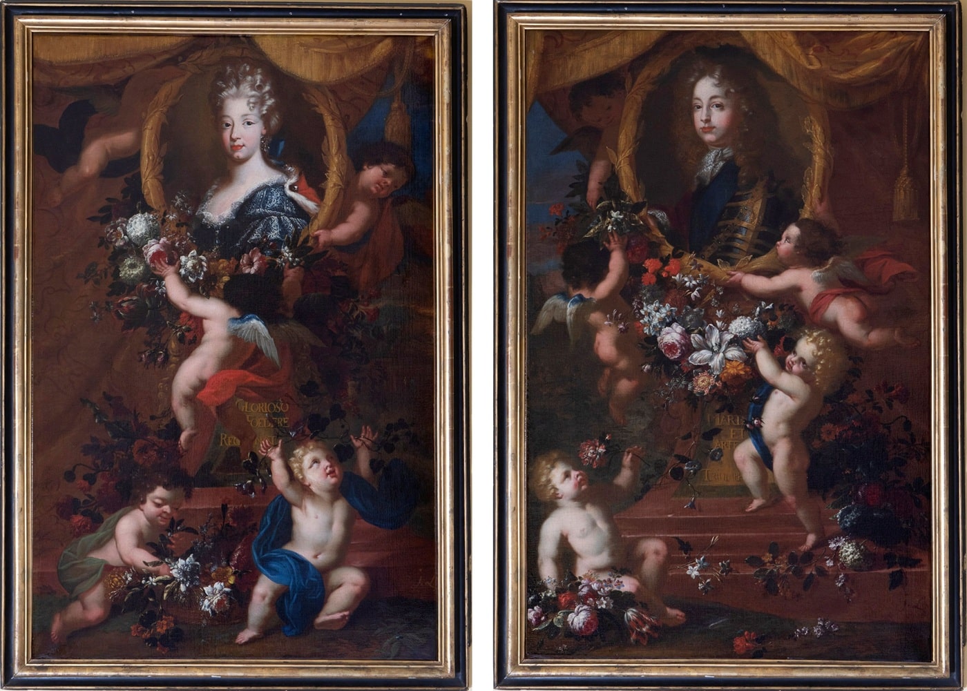 Francesco Leonardoni, quizá, Retratos alegóricos de Felipe V y María Luisa Gabriela de Saboya, c. 1711. Fernando Durán Subastas. Salida y remate: 15.000 euros