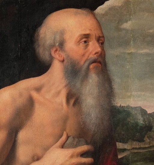 Michel Coxcie, San Jerónimo penitente, 1568, detalle 1 Michel Coxcie, San Jerónimo penitente, 1568, detalle 1