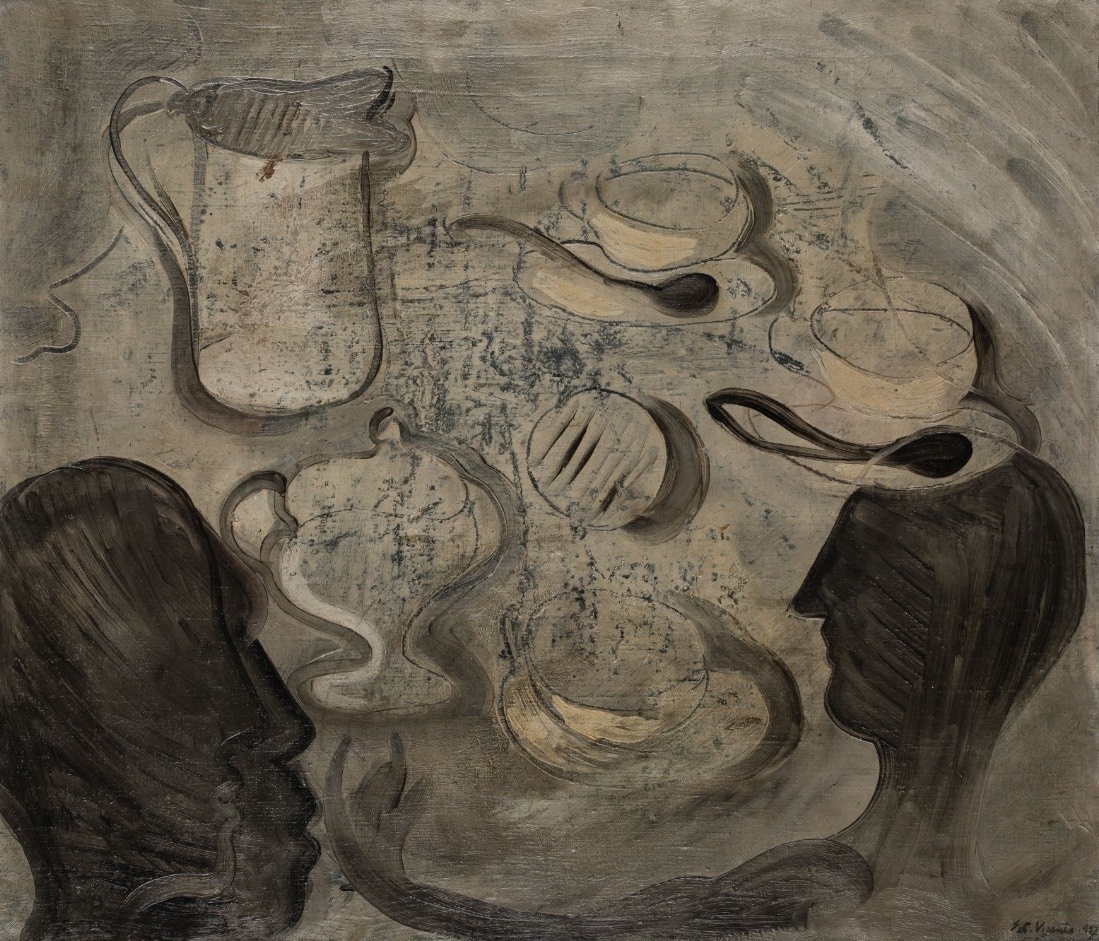Esteban Vicente, Bodegón en gris, 1927 (con Desnudo femenino en la trasera). Ansorena. Salida y remate: 12.000 euros. Comprado por el Estado