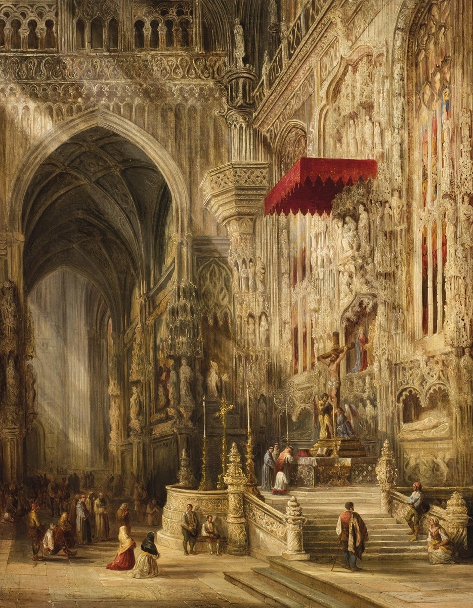 Genaro Pérez Villaamil, Interior de catedral. Durán Subastas. Salida y remate: 25.000 euros. Comprado por el Estado