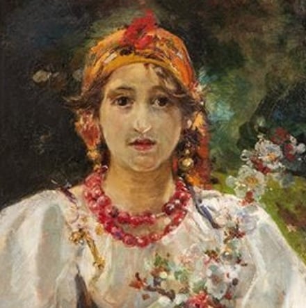 Joaquín Sorolla, Joven italiana con flores, 1888, detail Segre, entre Sorolla y Zuloaga