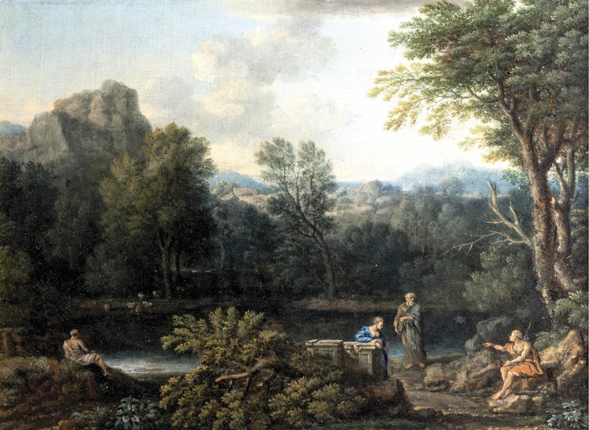 Atribuido a Jan Frans van Bloemen, Paisaje con figuras y pastor. Abalarte Subastas. Salida: 5.500 euros. No vendido