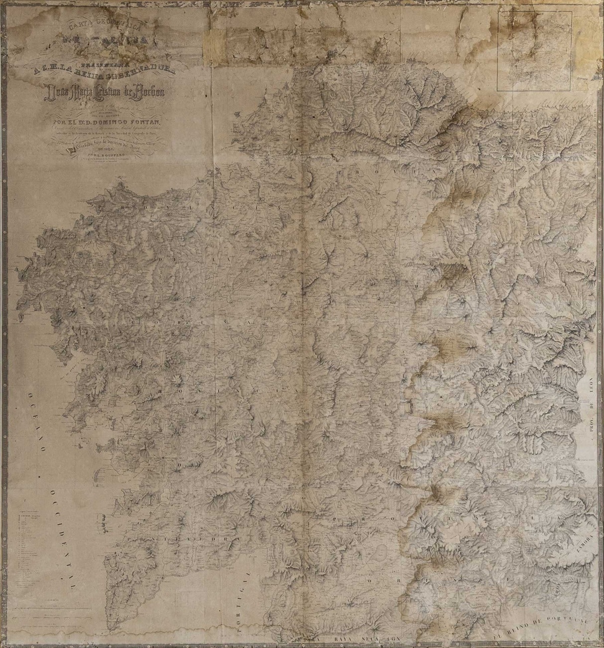 Domingo Fontán Rodríguez, Carta geométrica de Galicia dividida en sus provincias, 1845. Abalarte Subastas. Salida: 2.500 euros. Remate: 7.500 euros
