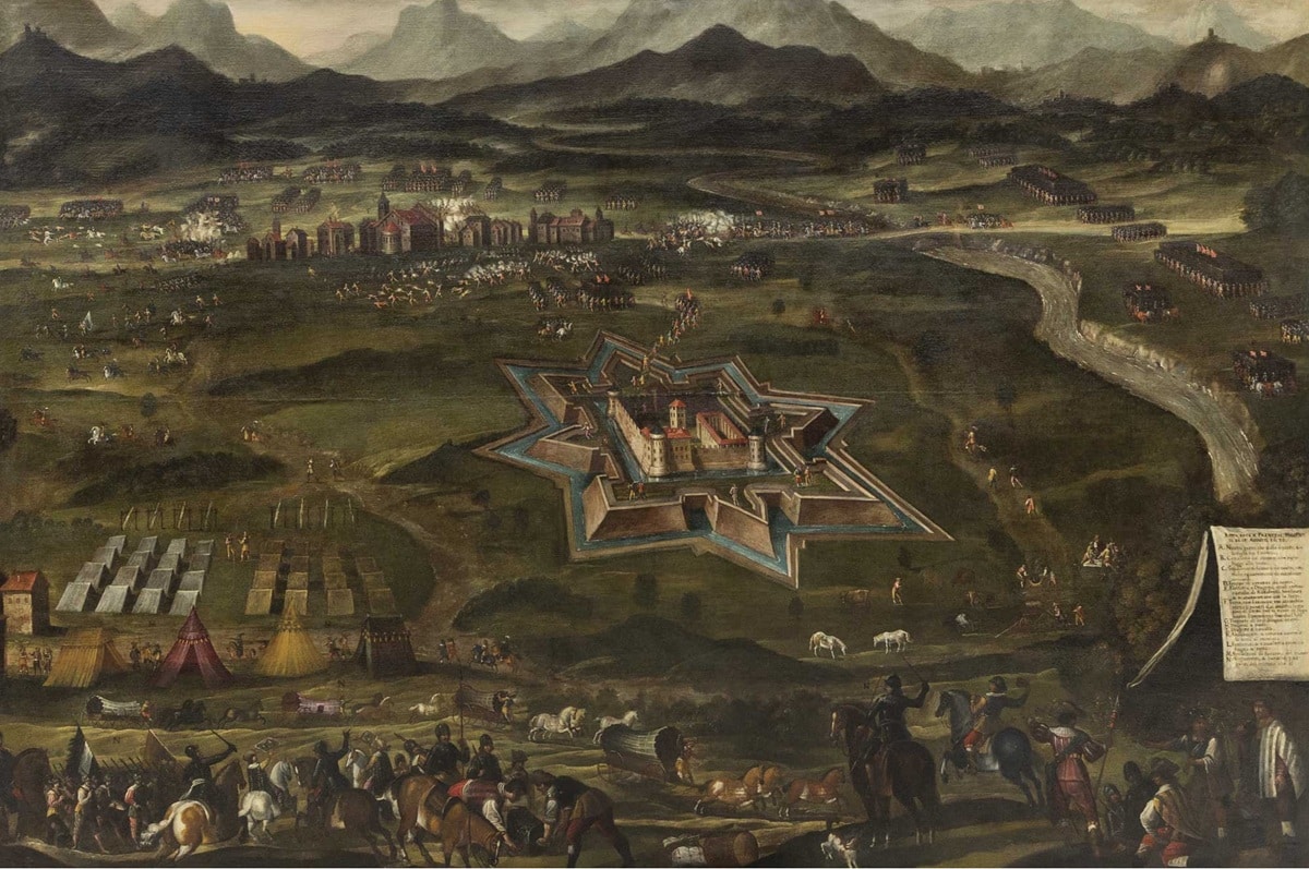 Escuela italiana siglo XVII, Perspectiva topográfica de la derrota francesa cerca de Piacenza el 15 de agosto de 1636. Abalarte Subastas. Salida: 20.000 euros. No vendido