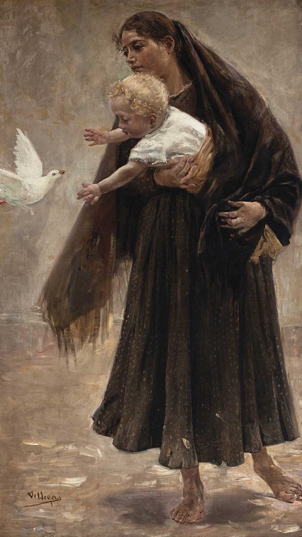 José Villegas, Maternidad con paloma. Abalarte Subastas. Salida: 17.000 euros. No vendido