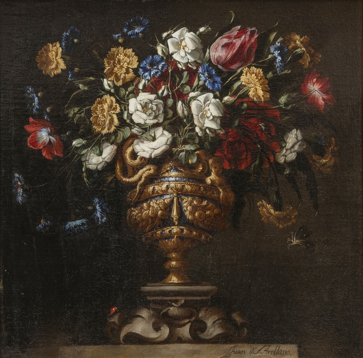 Juan de Arellano. Jarrón con flores e insectos sobre un pedestal, ca. 1654. Fernando Durán Subastas. Salida: 45.000 euros. No vendido