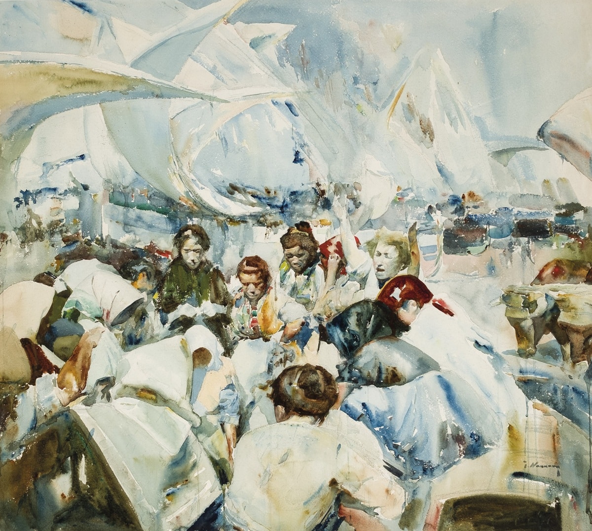 José Navarro Llorens, Pescadoras en playa Valencia. Durán Subastas. Salida: 12.000 euros. Remate: 15.000 euros
