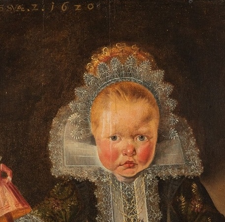 Escuela flamenca siglo XVII, Retrato de niña, 1620, detalle. Subastas Segre Escuela flamenca siglo XVII, Retrato de niña, 1620, detalle. Subastas Segre